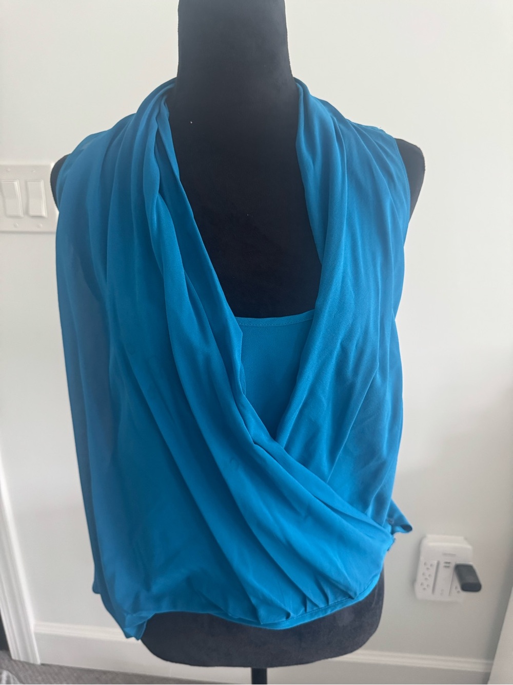 bebe Draped Tank Top in Bright Teal Blue